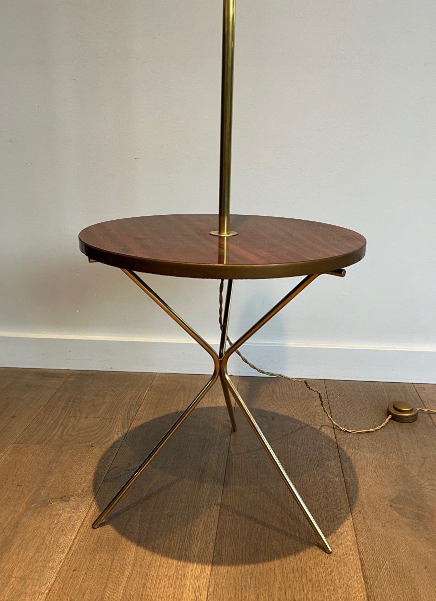 Lampadaire De Parquet De Style Néoclassique En Laiton Et Tablette Ronde En Acajou-photo-4