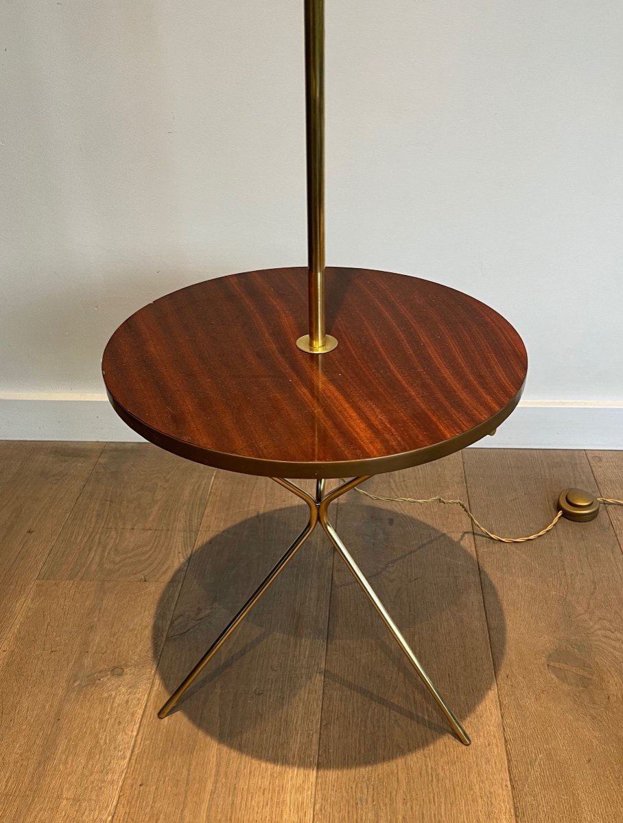 Neoclassical Style Brass Floor Lamp With A Mahogany Shelf In The Style Of Maison Jansen-photo-5