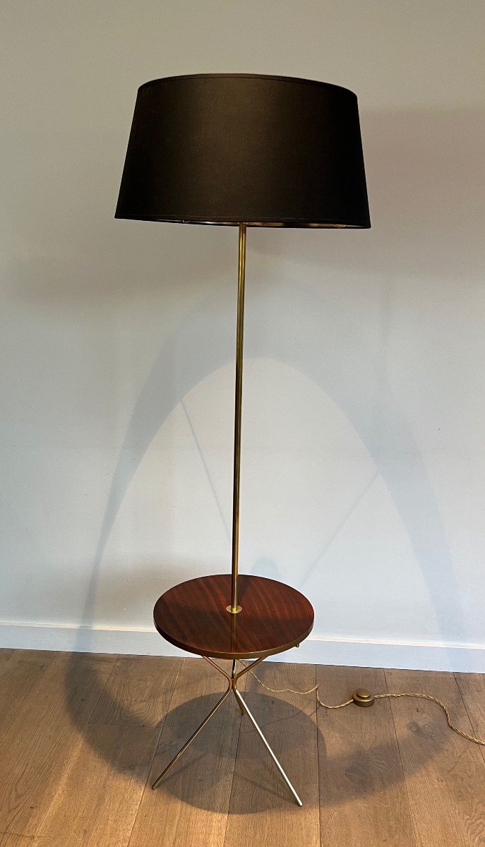 Neoclassical Style Brass Floor Lamp With A Mahogany Shelf In The Style Of Maison Jansen-photo-8