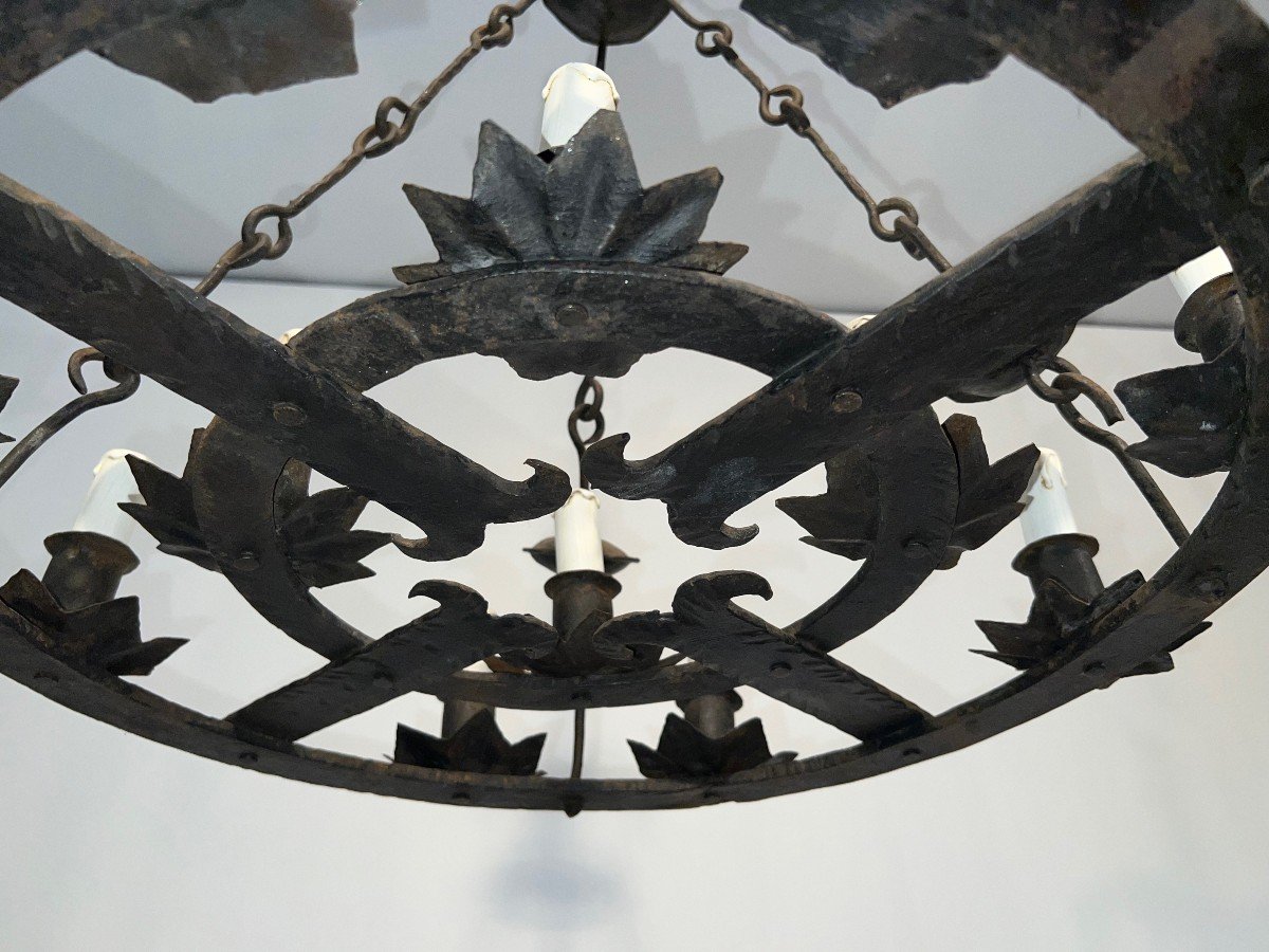 Wrought Iron Chandelier With 12 Lights. French Work In The Gothic Style. Circa 1950-photo-4
