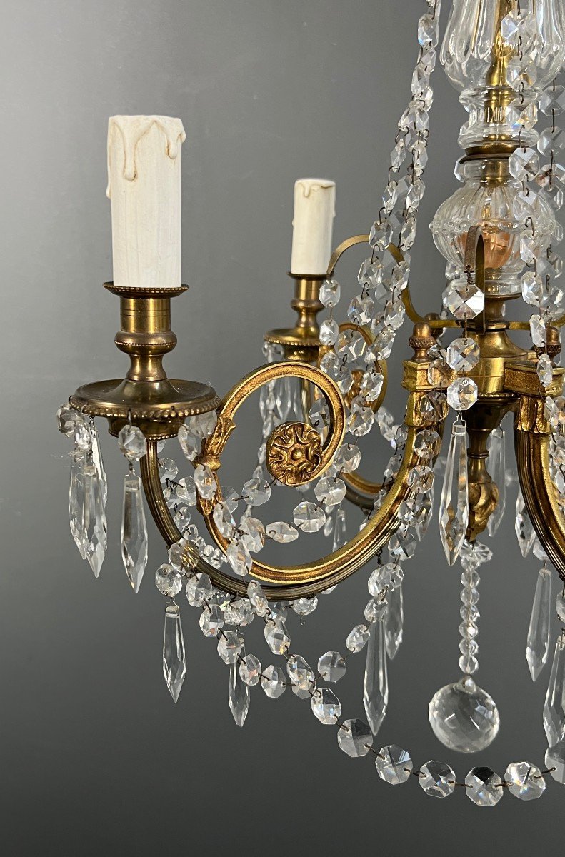 Proantic: Lustre En Bronze à Cristaux. Travail Français De Style Lou
