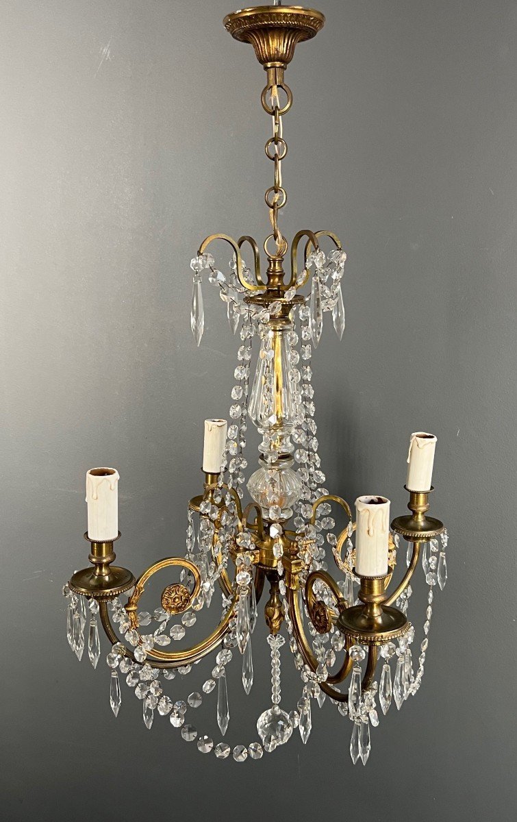 Proantic: Lustre En Bronze à Cristaux. Travail Français De Style Lou
