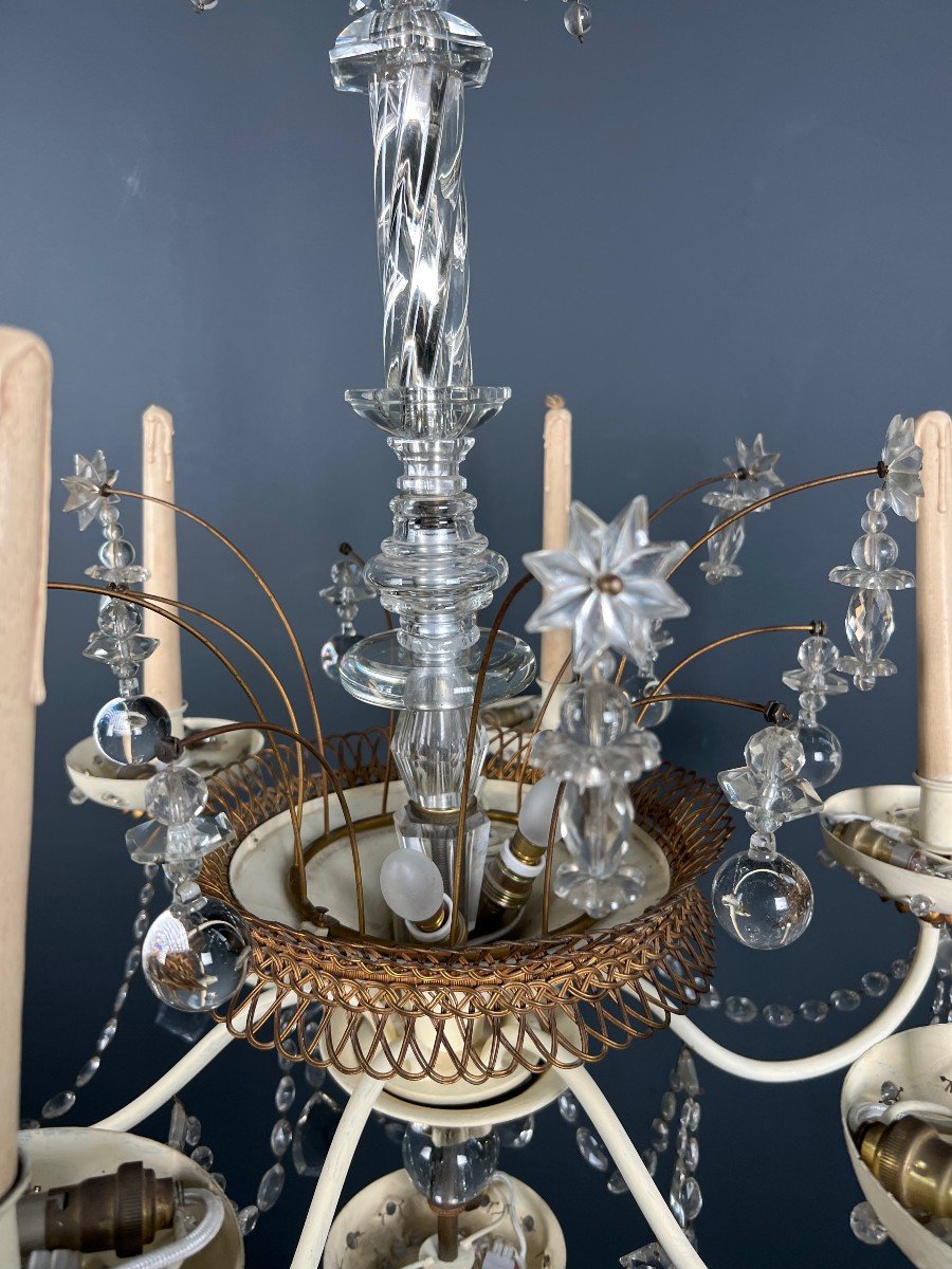 Lustre En Tôle Laquée Coquille d'Oeuf Et Métal Doré, Orné De Cristaux Taillés En Forme d'étoile-photo-3