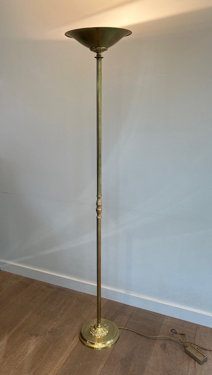 Neoclassical Style Brass Floor Lamp With Removable Reflector. French Work. Circa 1970