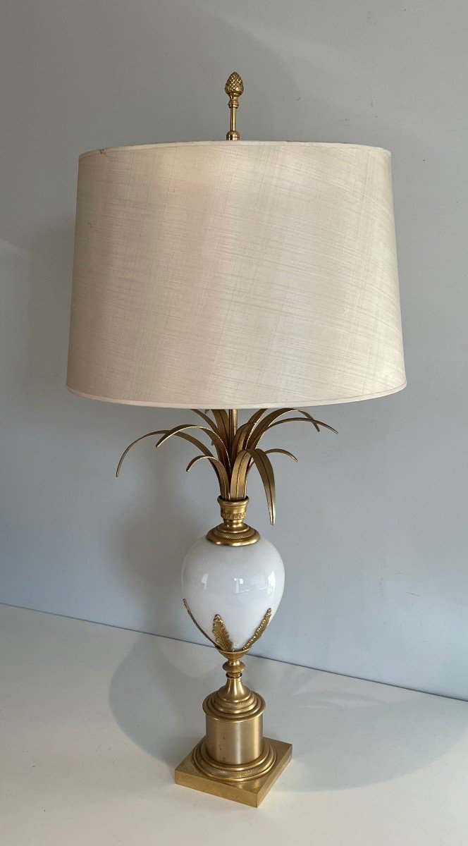 Lampe Oeuf d'Autruche En Opaline Blanche Et Nickel Doré Dans Le Goût De La Maison Charles-photo-8