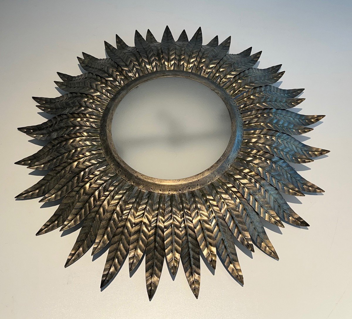 Silvered Metal Sunburst Fixture Or Wall Light. French Work. Circa 1970-photo-3