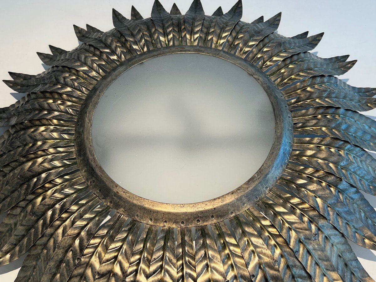 Silvered Metal Sunburst Fixture Or Wall Light. French Work. Circa 1970-photo-1