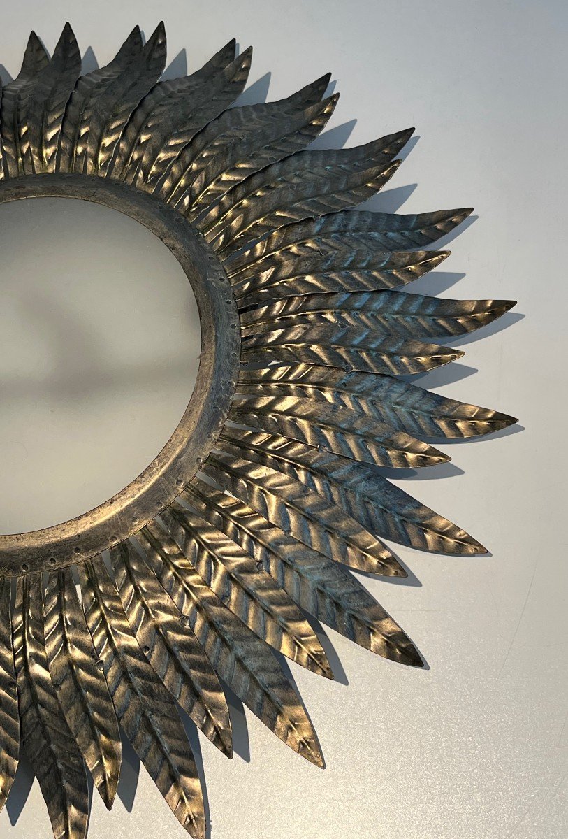 Silvered Metal Sunburst Fixture Or Wall Light. French Work. Circa 1970-photo-2