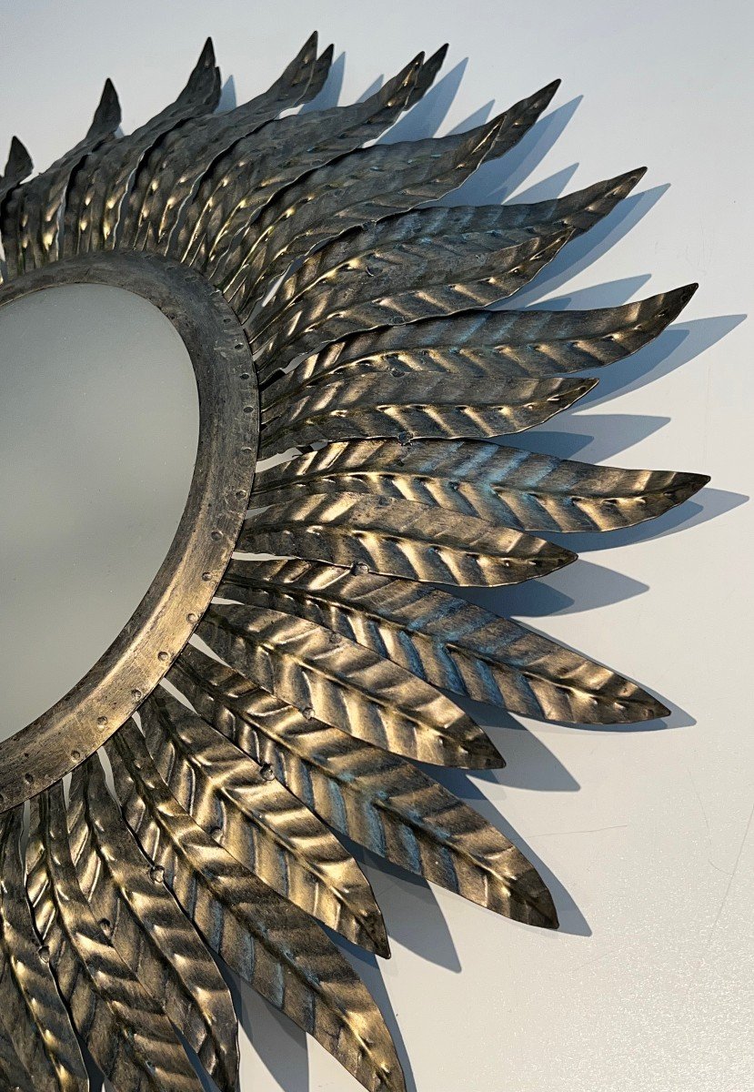 Silvered Metal Sunburst Fixture Or Wall Light. French Work. Circa 1970-photo-3