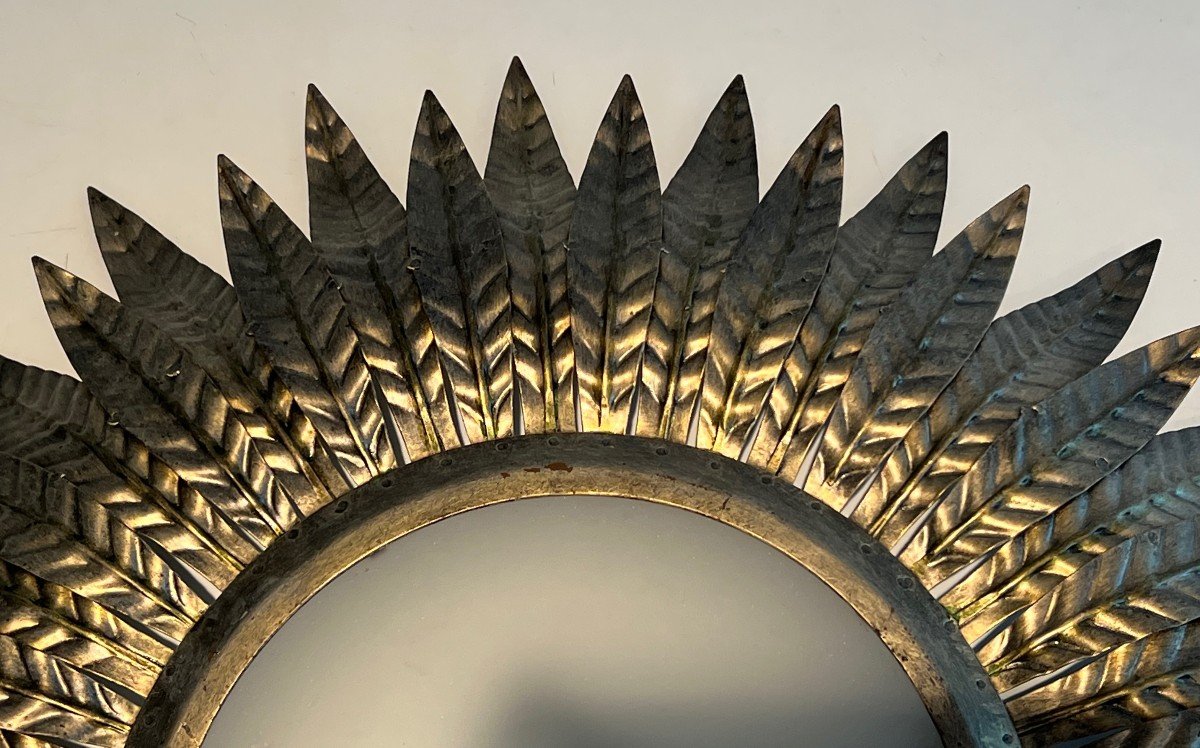 Silvered Metal Sunburst Fixture Or Wall Light. French Work. Circa 1970-photo-4