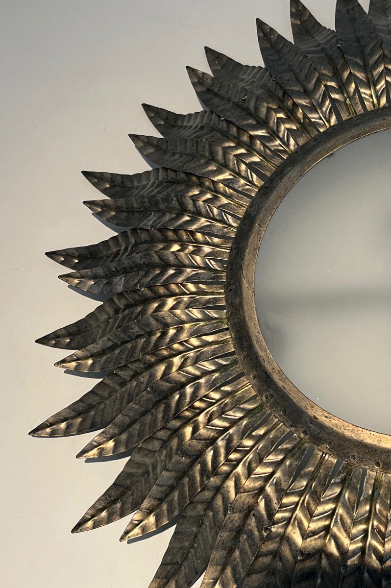 Silvered Metal Sunburst Fixture Or Wall Light. French Work. Circa 1970-photo-5