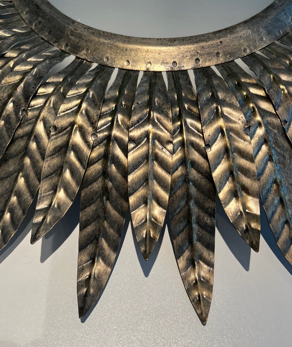 Silvered Metal Sunburst Fixture Or Wall Light. French Work. Circa 1970-photo-6