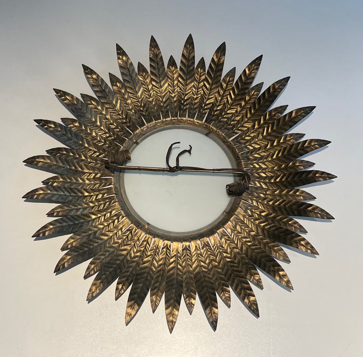 Silvered Metal Sunburst Fixture Or Wall Light. French Work. Circa 1970-photo-7