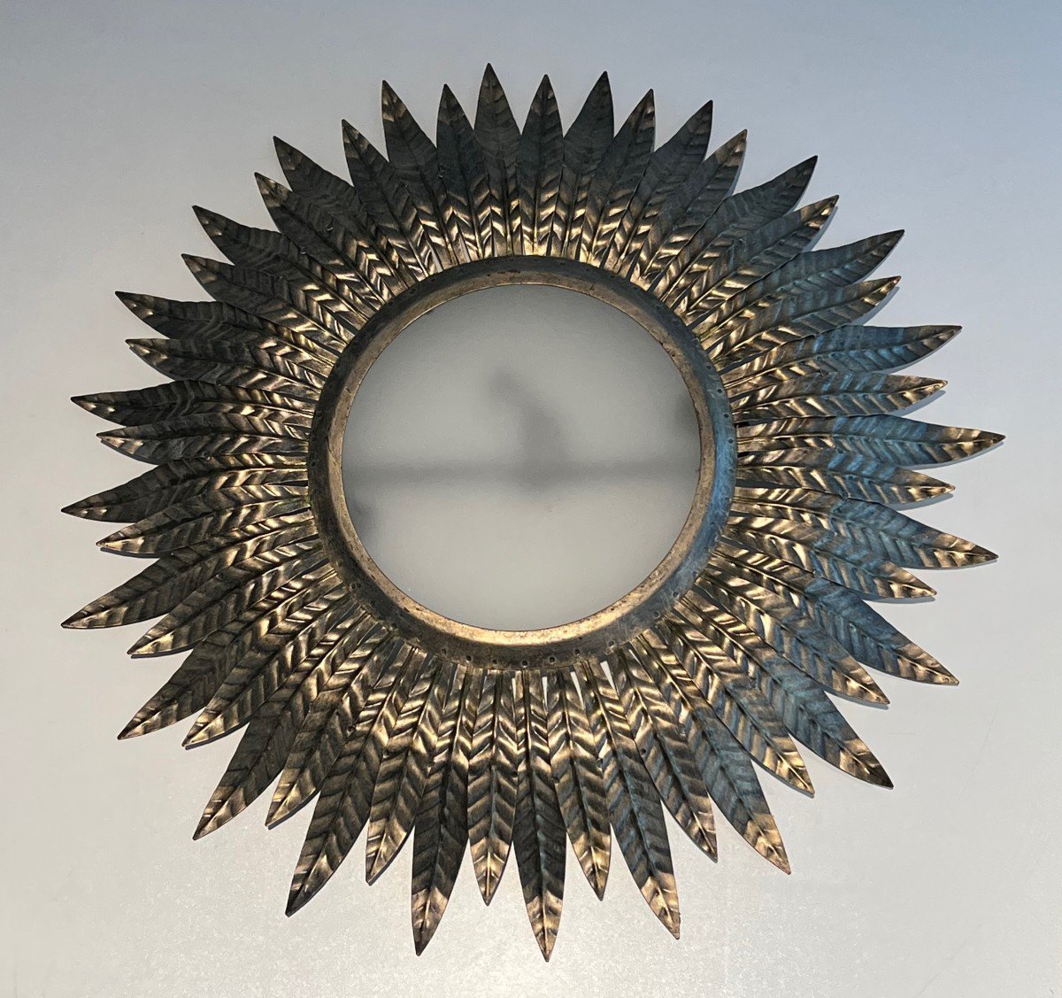 Silvered Metal Sunburst Fixture Or Wall Light. French Work. Circa 1970
