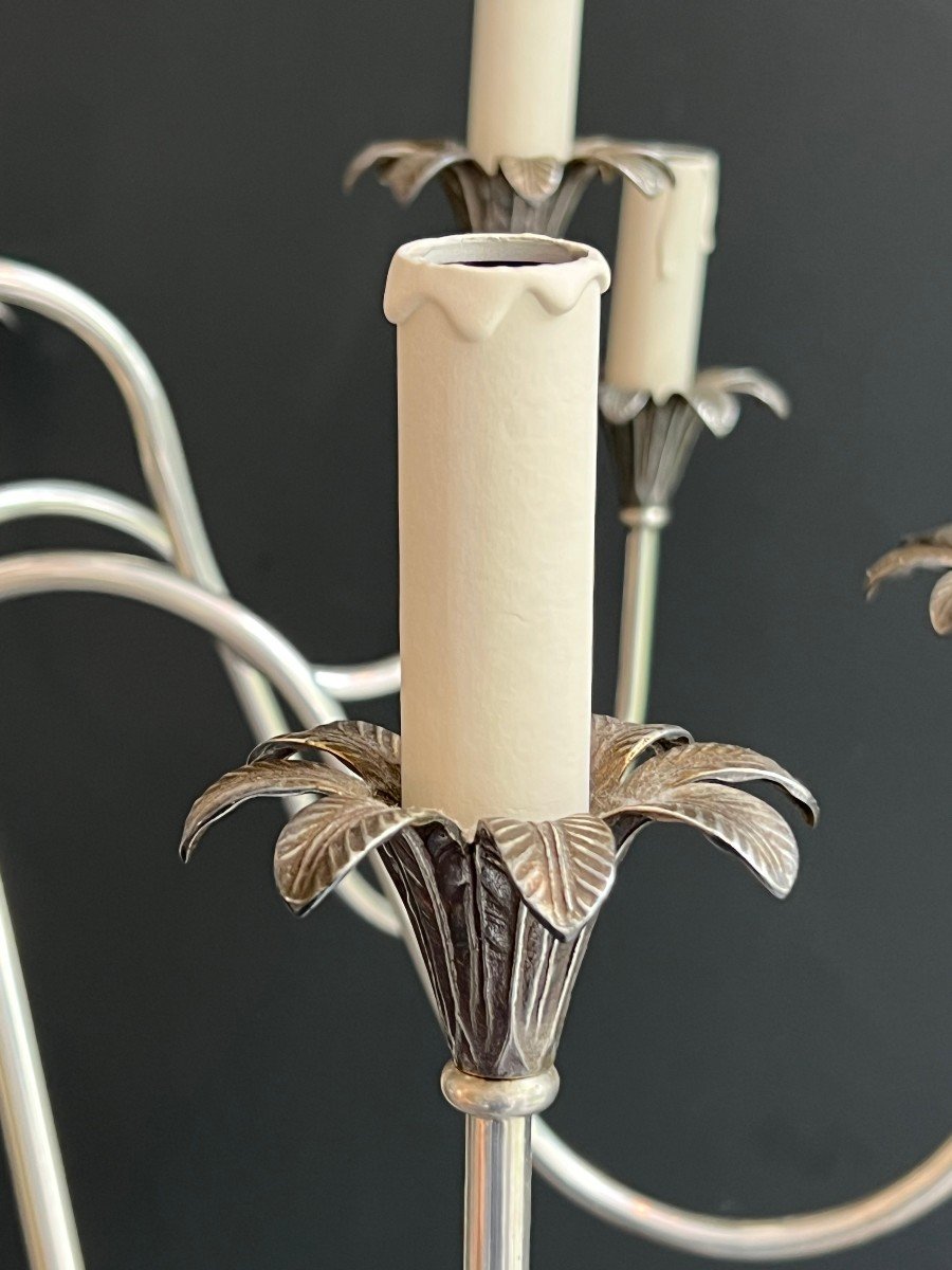 Neoclassical Style Silvered Metal Chandelier. French Work By Maison Charles. Circa 1940-photo-6