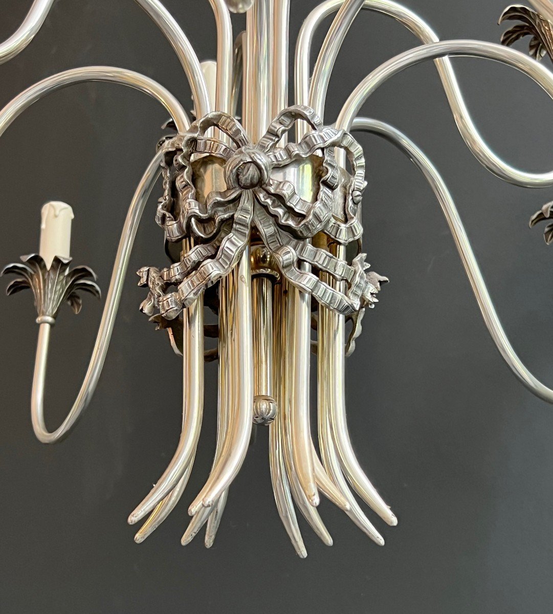 Neoclassical Style Silvered Metal Chandelier. French Work By Maison Charles. Circa 1940-photo-7