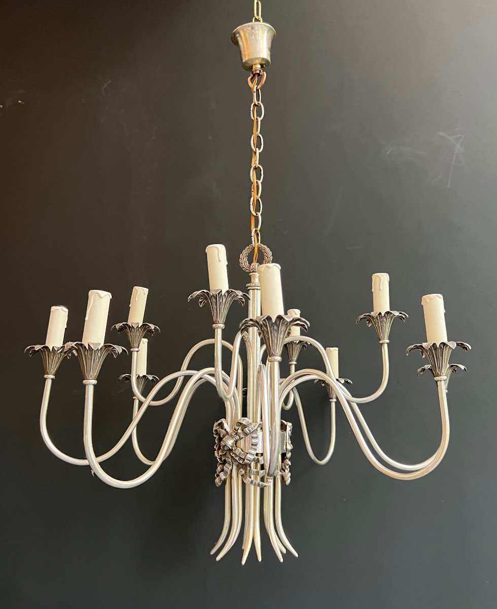 Neoclassical Style Silvered Metal Chandelier. French Work By Maison Charles. Circa 1940-photo-8