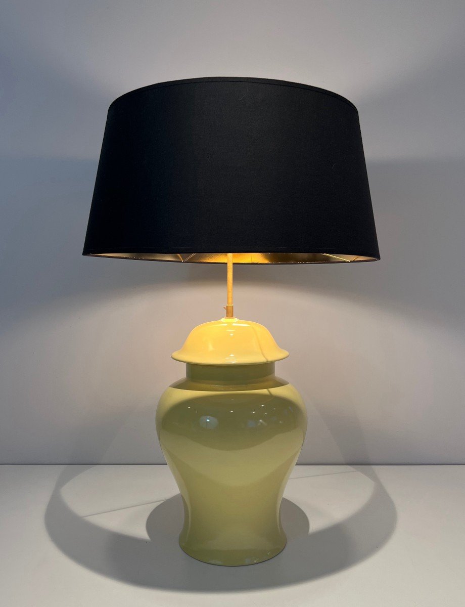 Pair Of Yellow Ceramic Table Lamps. French Work. Circa 1970-photo-2