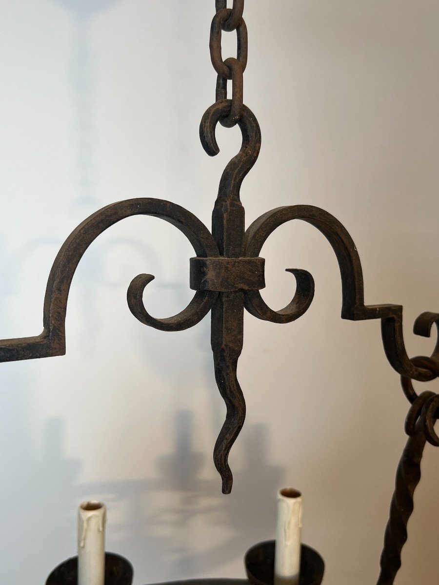 Round Wrought Iron Chandelier With 8 Lights. French Work In The Gothic Style. Circa 1950-photo-4