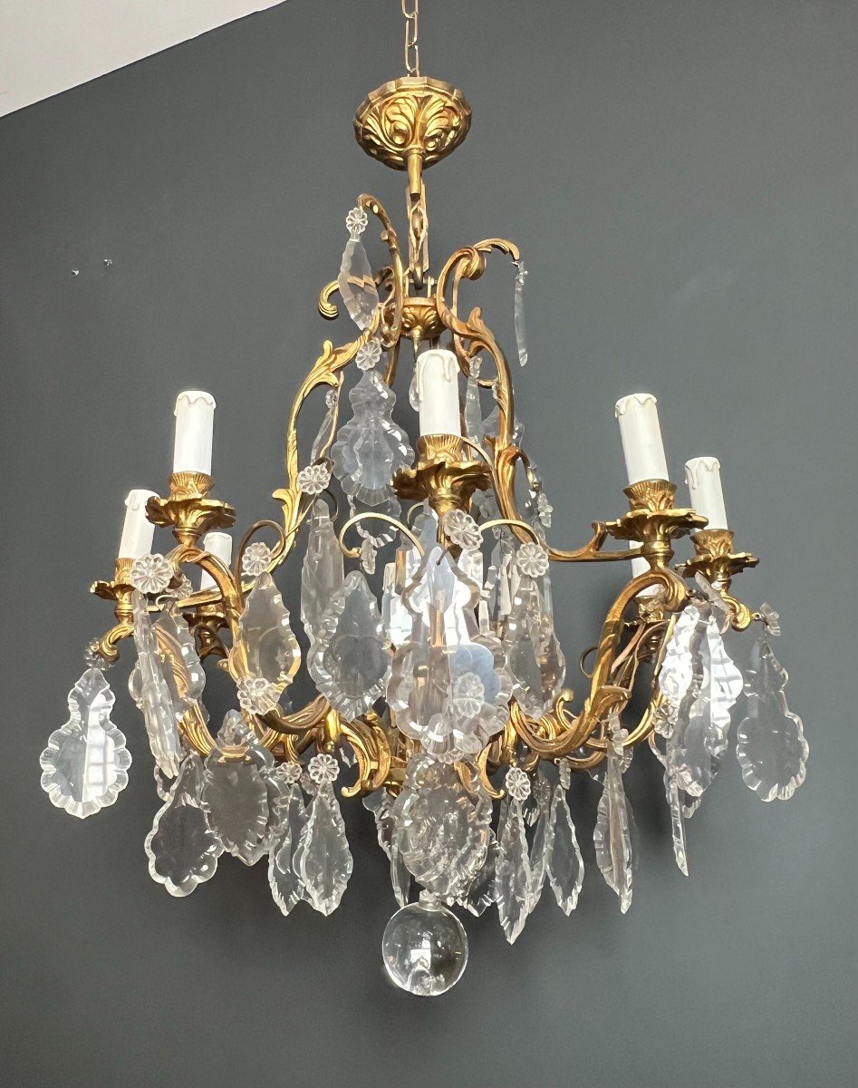 Lustre En Bronze à Cristaux. Travail Français De Style Louis XV. Vers 1900-photo-3