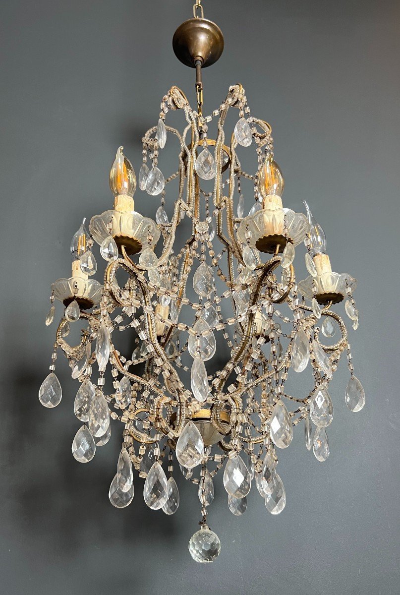 Beaded And Crystal Chandelier. Italian Chandelier. Circa 1970-photo-7