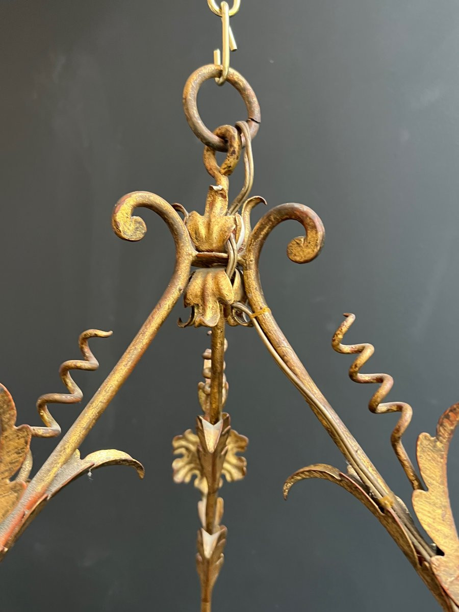Large Gilded Iron Lantern With Foliage Decoration. Italian Manufacture By Palladio -photo-2