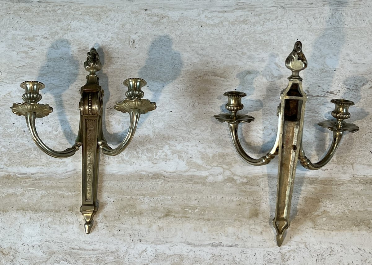 Pair Of Louis The 16th Style Bronze Wall Lights. French Work. Circa 1900-photo-6