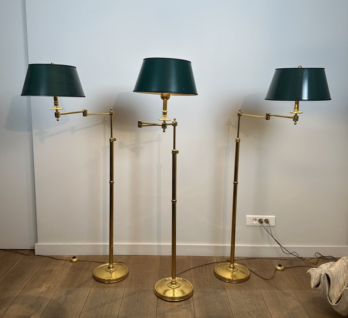 Set Of 3 Reading Lamps With Removable Brass Arms Ain The Style Of Maison Jansen-photo-4