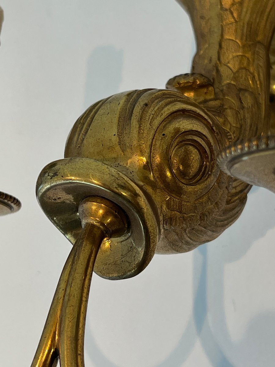 Pair Of Dolfin Bronze Wall Sconces. French Work By Maison Jansen. Circa 1940-photo-5