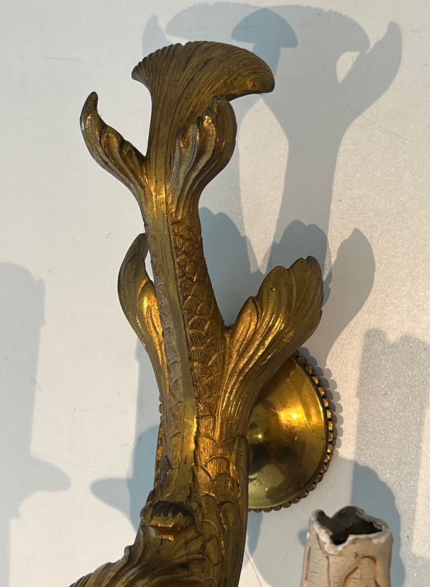 Pair Of Dolfin Bronze Wall Sconces. French Work By Maison Jansen. Circa 1940-photo-6