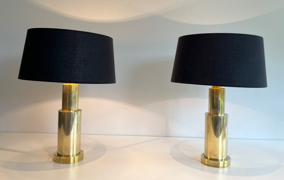 Pair Of Modernist Brass Table Lamps. French Work. Circa 1970-photo-2