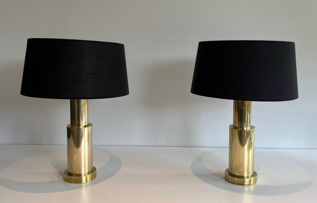 Pair Of Modernist Brass Table Lamps. French Work. Circa 1970-photo-1