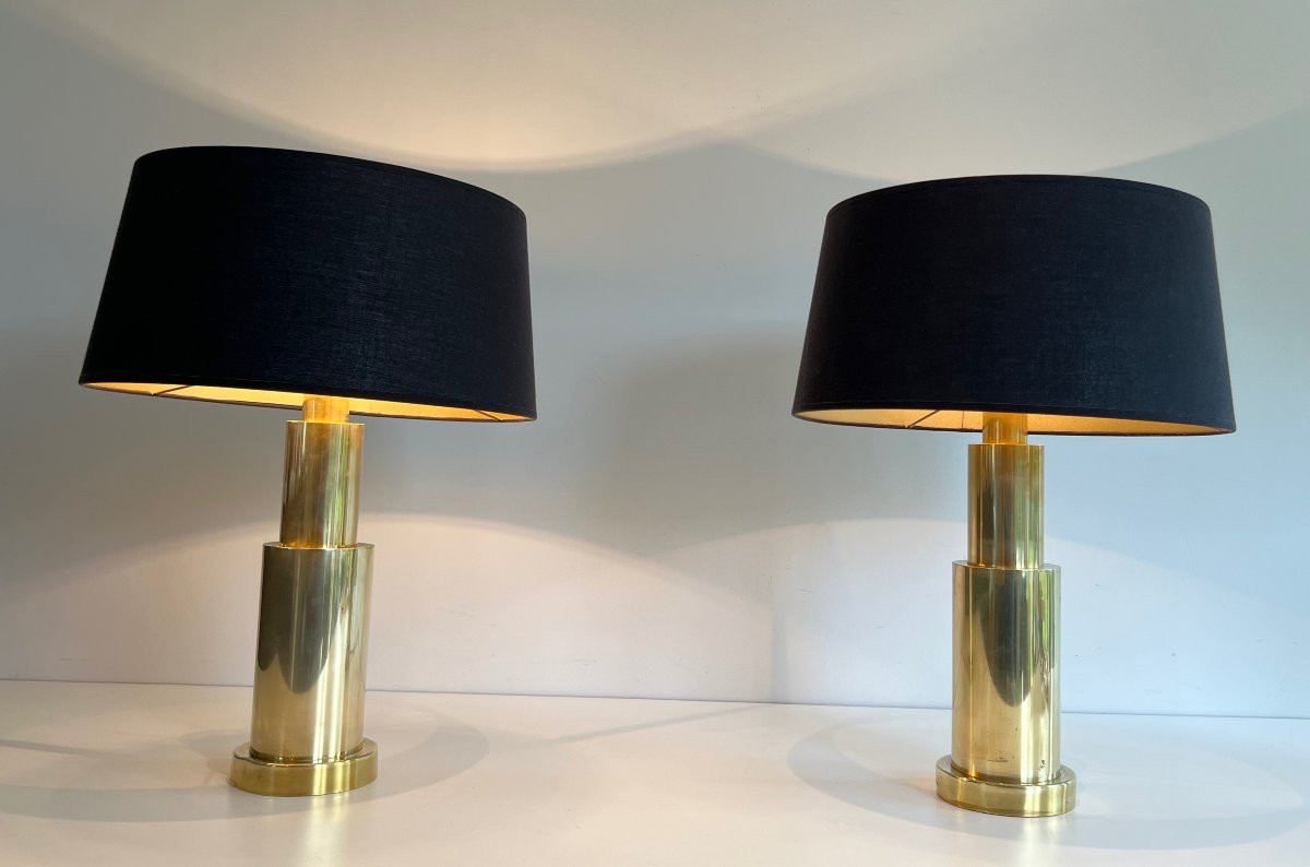 Pair Of Modernist Brass Table Lamps. French Work. Circa 1970-photo-8