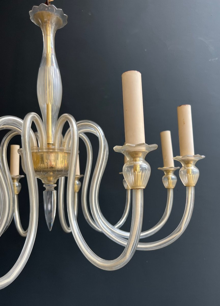 10 Arms Murano Crystal Chandelier. Italian Work. Circa 1970-photo-4