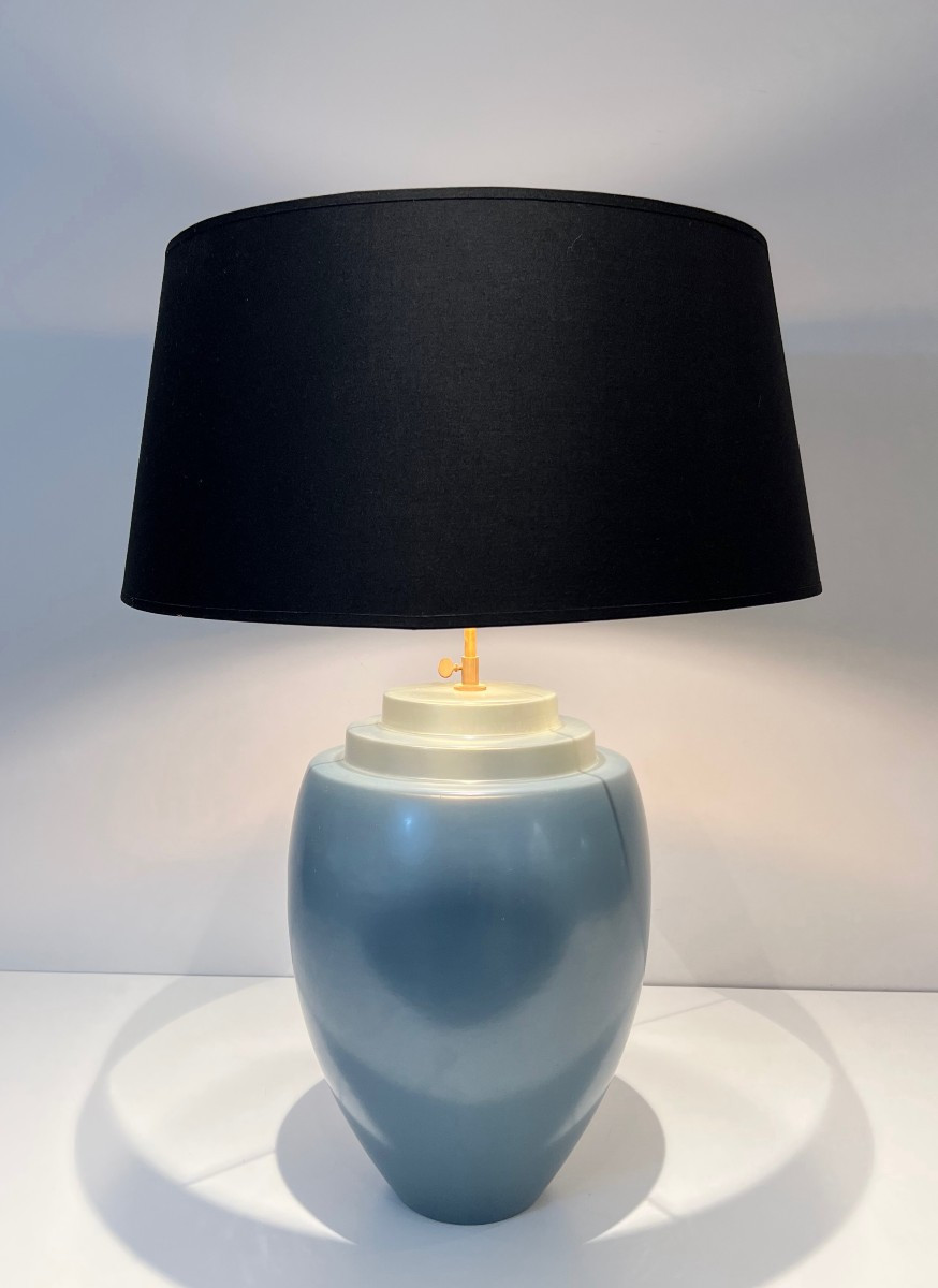 Ceramic Table Lamp In A Blue Color. Sweedish Work By Kosta. Circa 1970