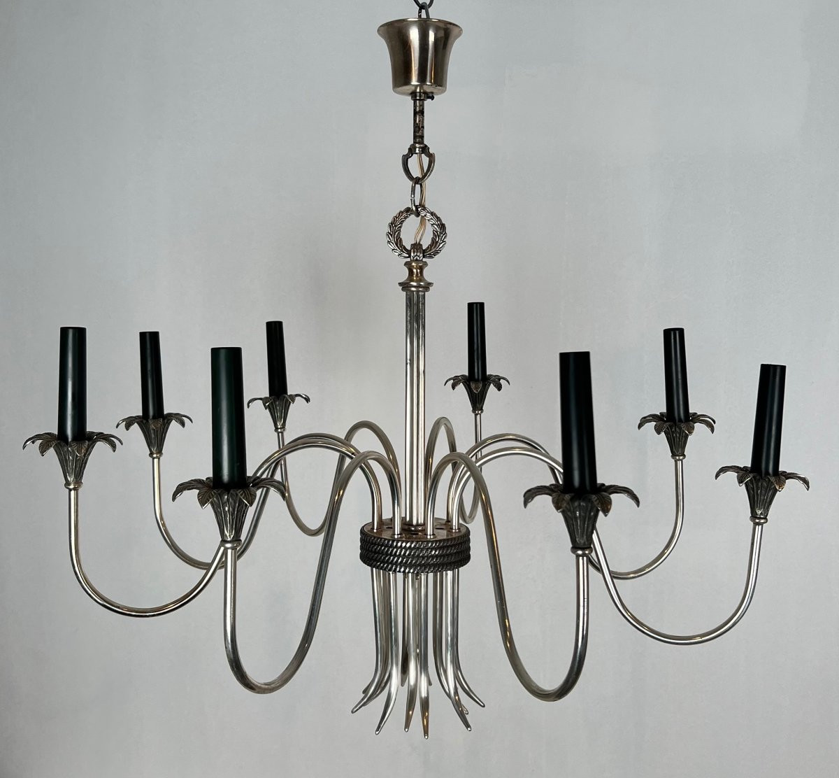 Neoclassical Style Silvered Metal Chandelier. French Work By Maison Charles. Circa 1940-photo-3