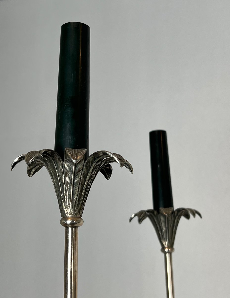 Neoclassical Style Silvered Metal Chandelier. French Work By Maison Charles. Circa 1940-photo-3