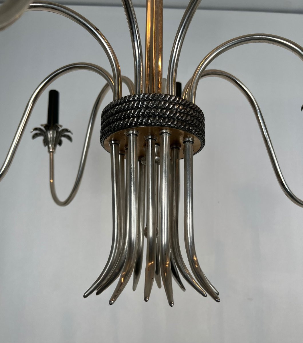 Neoclassical Style Silvered Metal Chandelier. French Work By Maison Charles. Circa 1940-photo-6