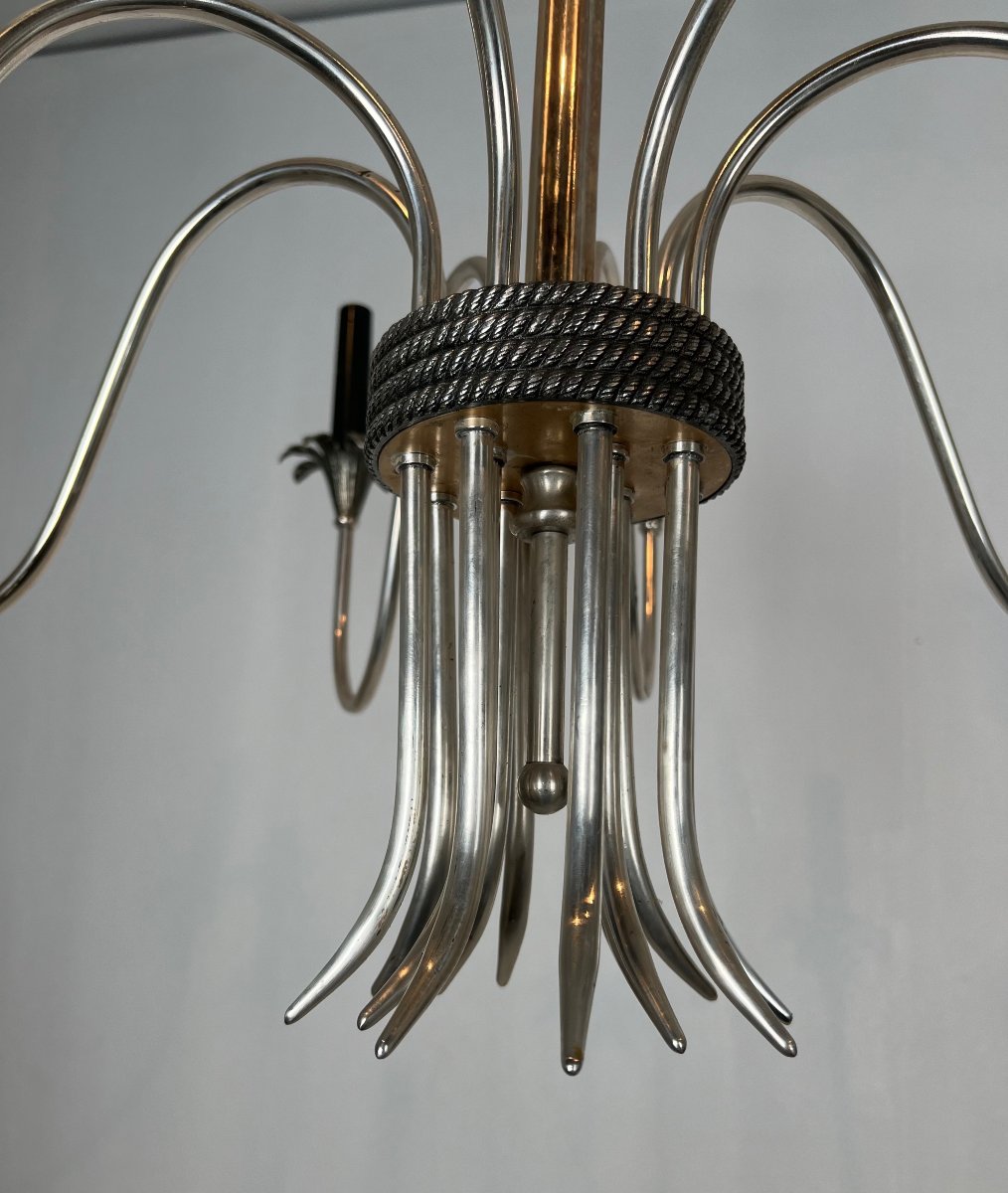 Neoclassical Style Silvered Metal Chandelier. French Work By Maison Charles. Circa 1940-photo-7