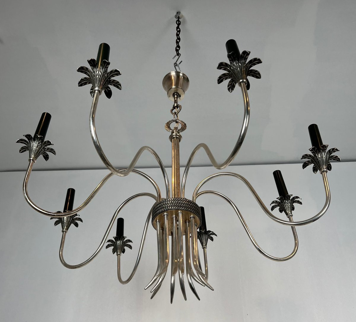 Neoclassical Style Silvered Metal Chandelier. French Work By Maison Charles. Circa 1940-photo-8