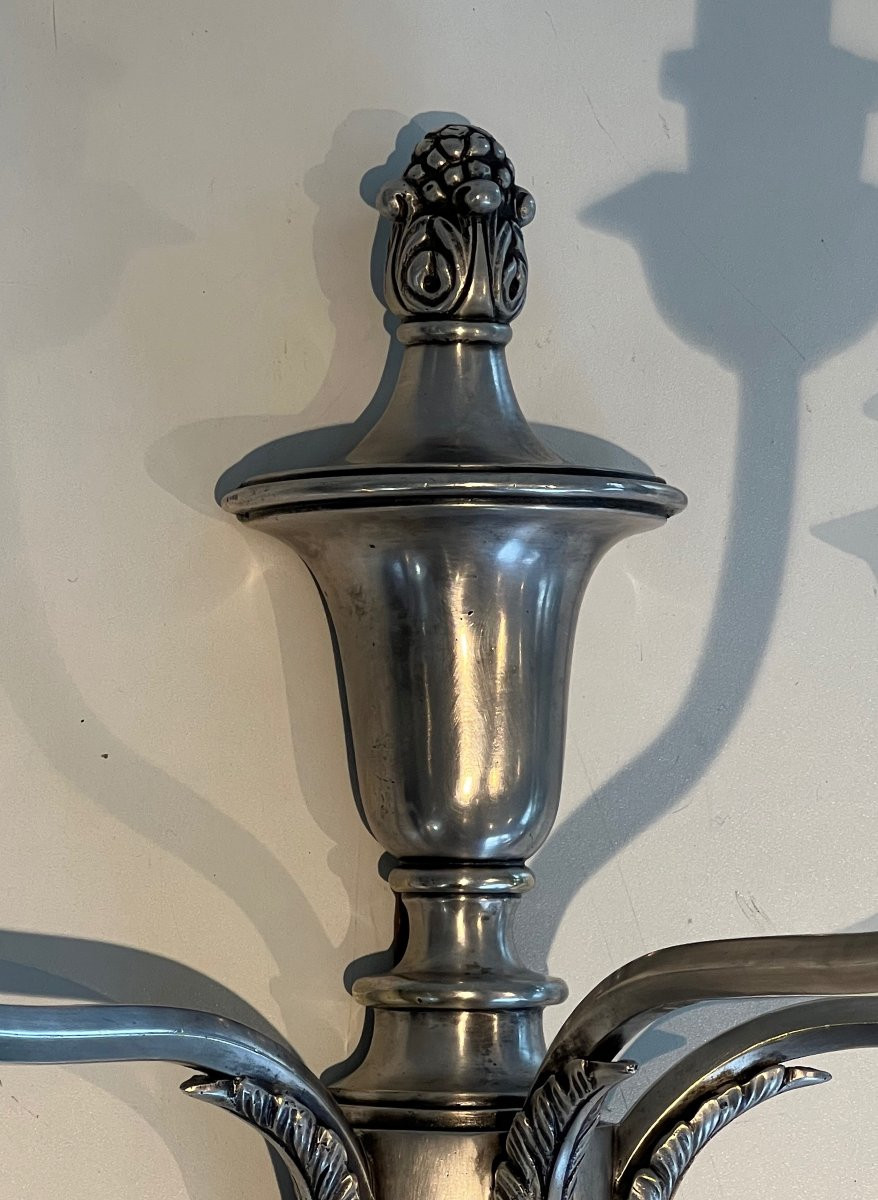 Pair Of Large Silvered Metal Wall Lights With 3 Arms. French Work. Circa 1900-photo-3