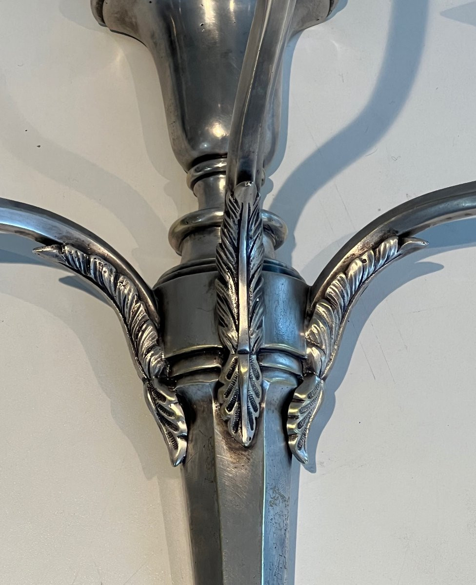 Pair Of Large Silvered Metal Wall Lights With 3 Arms. French Work. Circa 1900-photo-6
