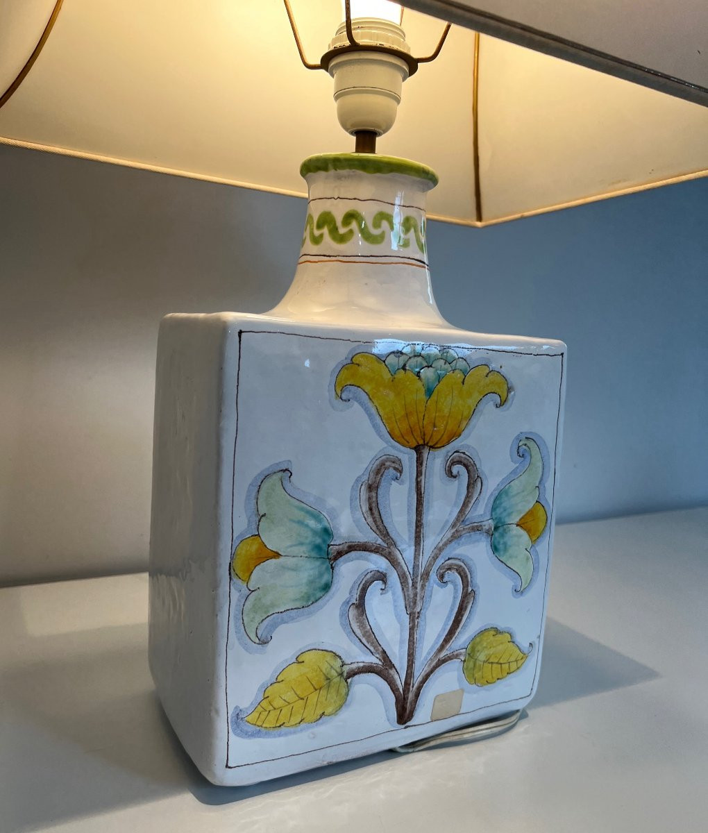 Earthenware Table Lamp With Birds And Flowers Decors. French Work. Circa 1970-photo-4