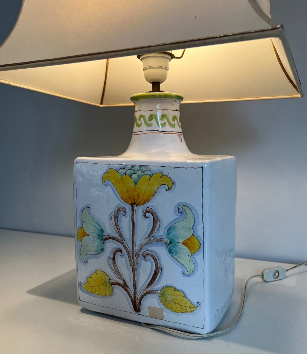 Earthenware Table Lamp With Birds And Flowers Decors. French Work. Circa 1970-photo-5