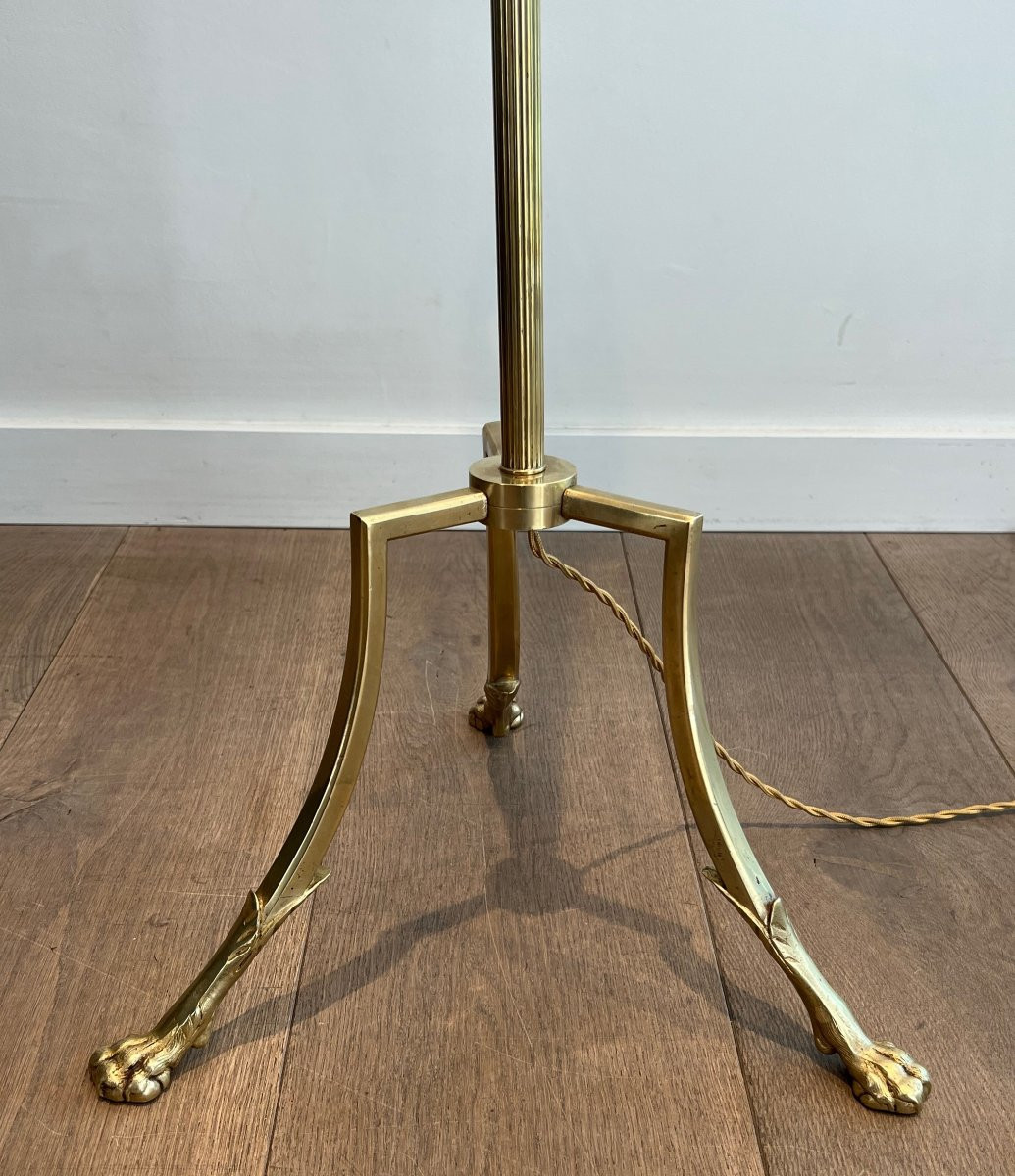 Brass Neoclassical Style Tripode Floor Lamp With Claw Feet. French Work By Maison Jansen. Circa-photo-4