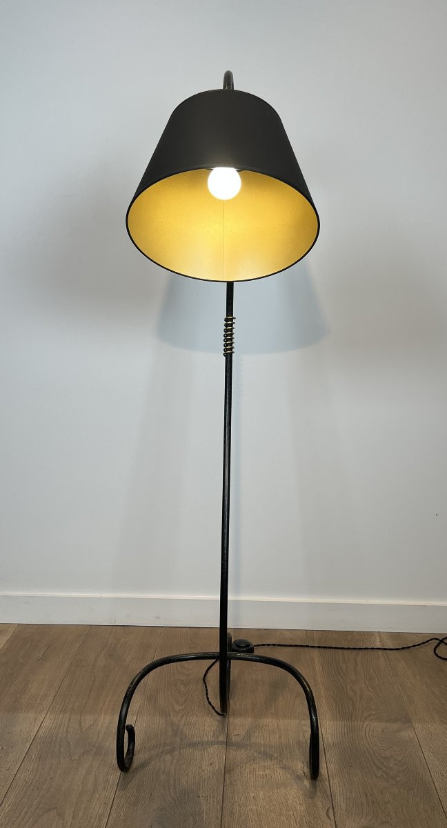 Black Lacquered And Brass Floor Lamp. French Work In The Style Of Jean Royère. Circa 1950-photo-2
