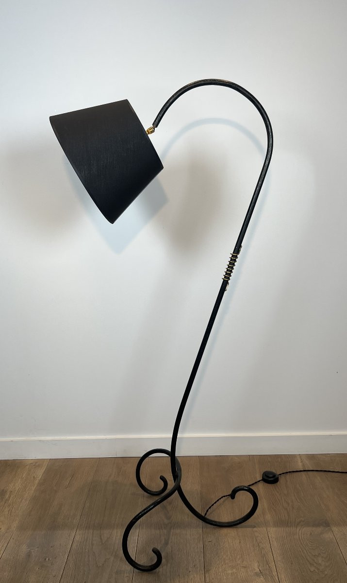 Black Lacquered And Brass Floor Lamp. French Work In The Style Of Jean Royère. Circa 1950-photo-6