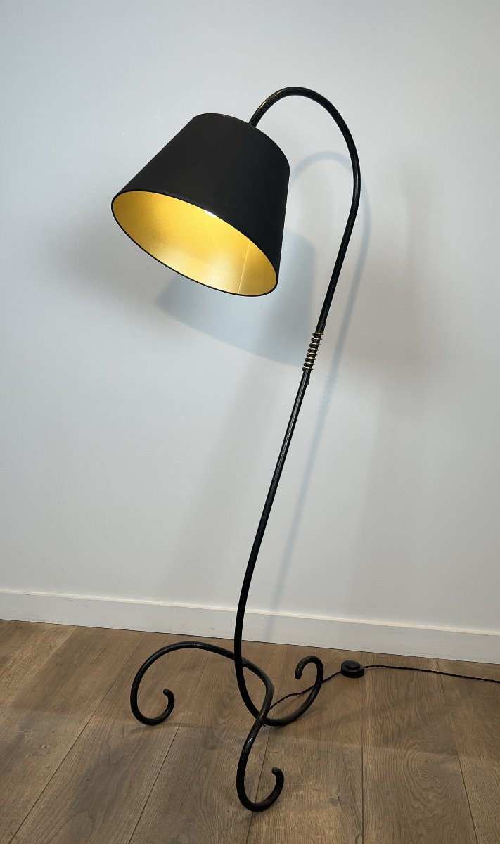 Black Lacquered And Brass Floor Lamp. French Work In The Style Of Jean Royère. Circa 1950-photo-8