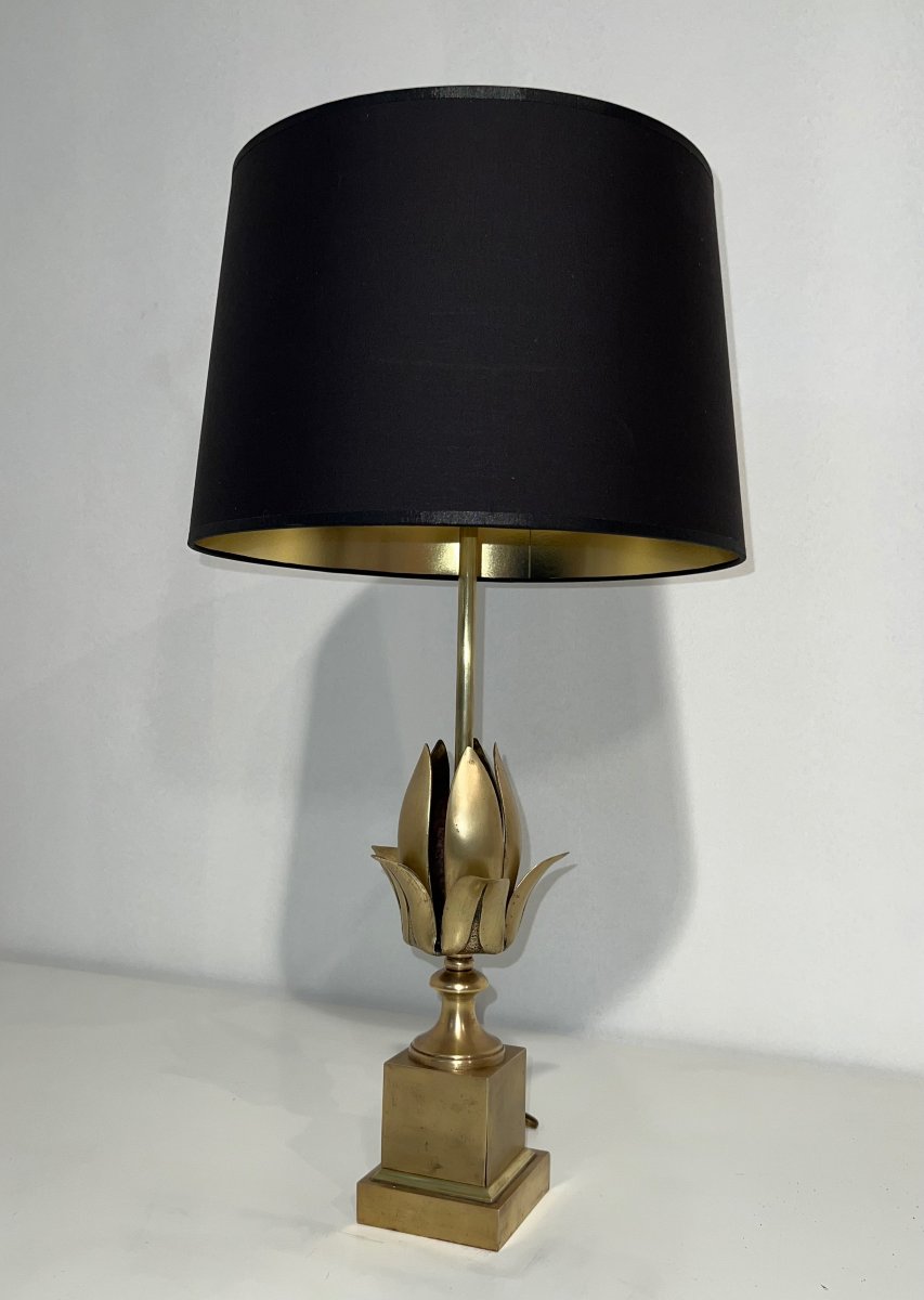 Lampe fleur en laiton. Travail Français dans le Goût de la Maison Charles. Vers 1970-photo-4