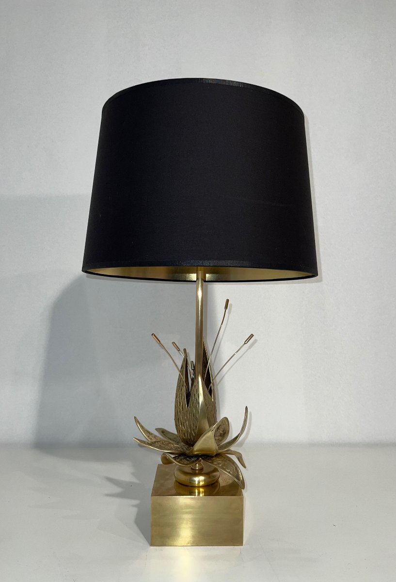 Lampe Nénuphar en bronze et laiton. Travail Français attribuée à la Maison Charles. Vers 1970-photo-2